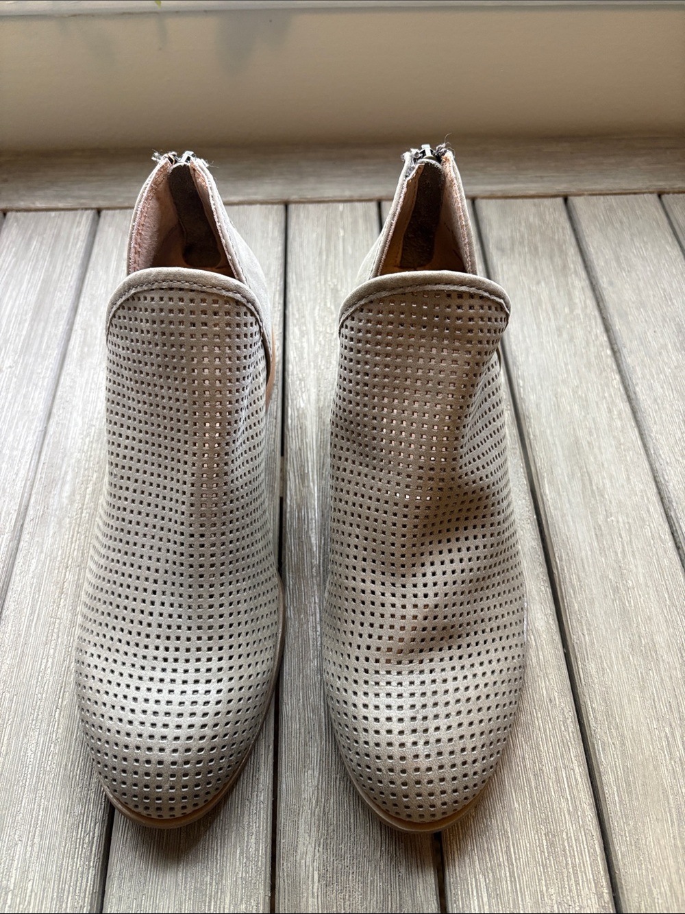 Sofft Perforated Light Gray Suede Ankle Booties